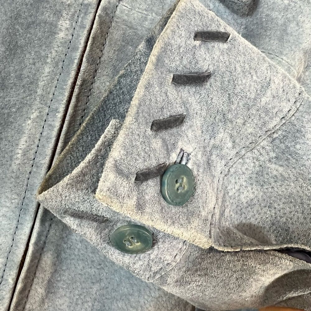 Quacker Factory blue suede Whipstitched Sunflower patchwork jacket - Picture 8 of 14